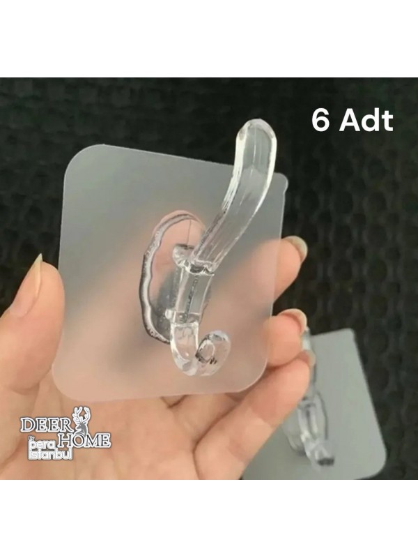 6 Adet Süper Güçlü Şeffaf Banyo Mutfak Kancası Çerçeve Askısı Kendinden Yapışkanlı Şeffaf Yapışkan