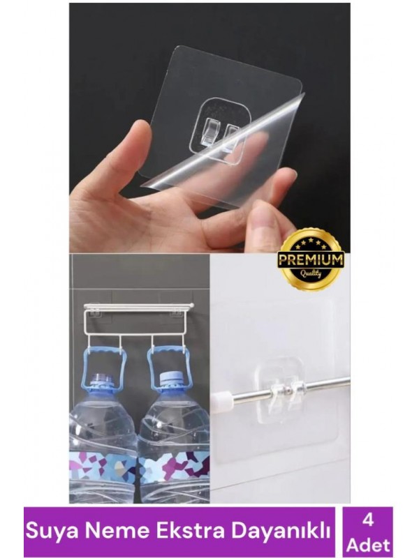 4 Adet Süper Güçlü Şeffaf Çerçeve Askısı Lekesiz Duvar Yapışkanı Mutfak Banyo Raf Tutucu Aksesuarı