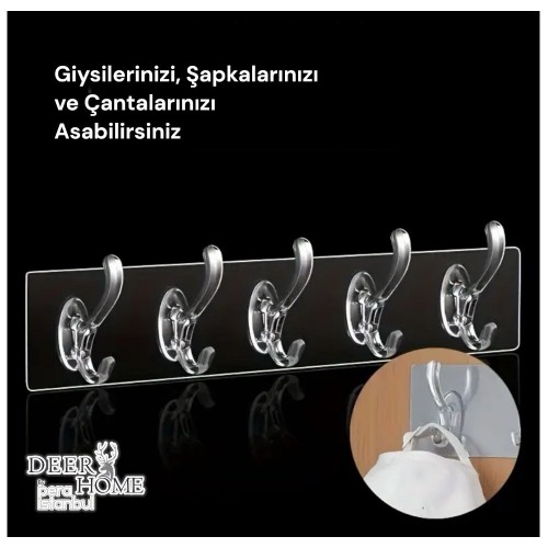 5'Li Süper Güçlü Şeffaf Çerçeve Askısı Lekesiz Duvar Yapışkanı Mutfak Banyo Raf Tutucu Aksesuarı