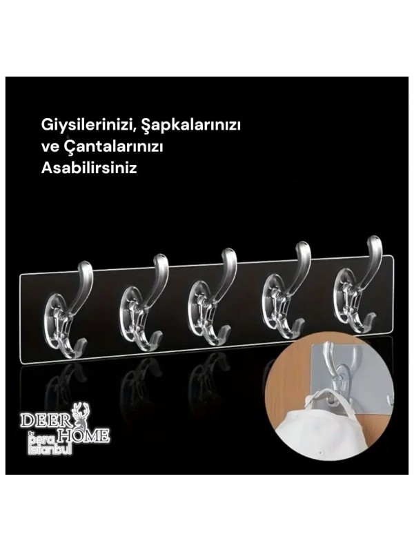 5'Li Süper Güçlü Şeffaf Çerçeve Askısı Lekesiz Duvar Yapışkanı Mutfak Banyo Raf Tutucu Aksesuarı