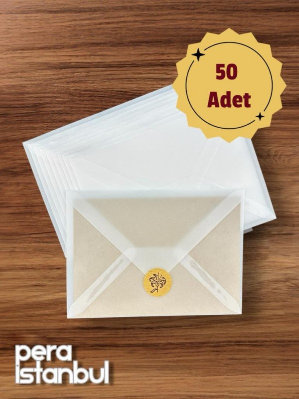 50 Adet 13*18 Aydınger Şeffaf Zarf Transparan Davetiye Lüks Tebrik Kartı Mektup Mühür