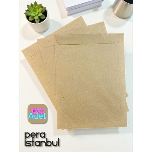 100 Adet 24x32 cm Kraft Davetiye Lüks Tebrik Kartı Mektup Mühür Cüzdan Büyük Kapasiteli Torba Zarf