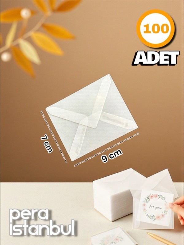 100 Adet 7x9 Aydınger Transparan Şeffaf Zarf Davetiye Lüks Tebrik Kartı Mektup Mühür Cüzdan