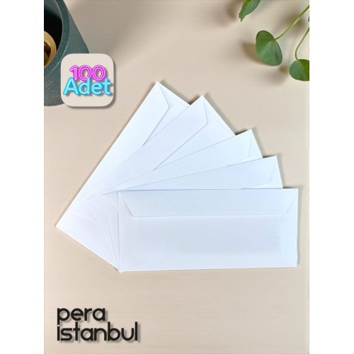100 Adet Diplomat Beyaz Davetiye Lüks Tebrik Kartı Mektup Mühür Cüzdan Büyük Zarf 105x240mm