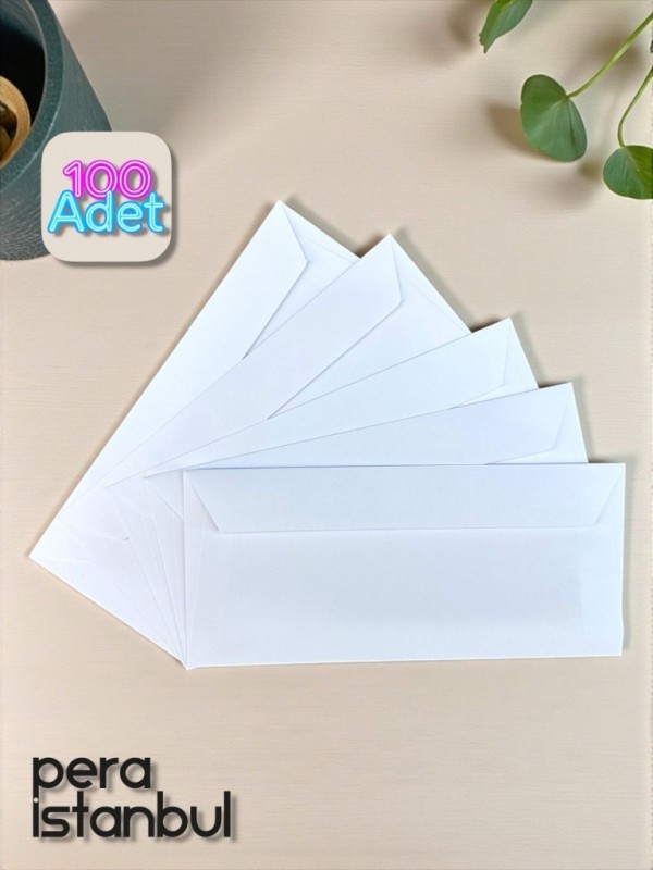 100 Adet Diplomat Beyaz Davetiye Lüks Tebrik Kartı Mektup Mühür Cüzdan Büyük Zarf 105x240mm