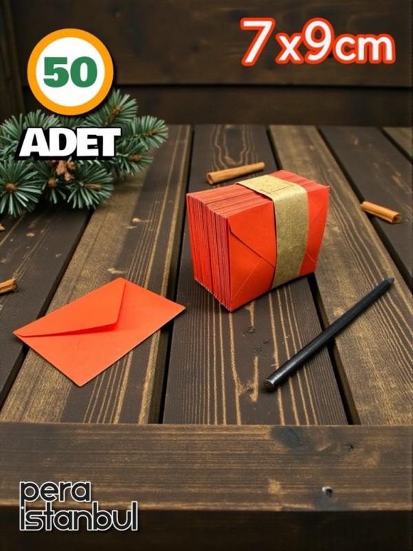 50 Adet Kırmızı Renkli Küçük Zarf 7x9