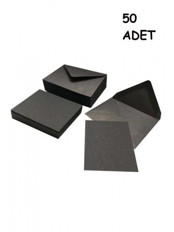 50 Adet Siyah Renkli Küçük Zarf 7x9