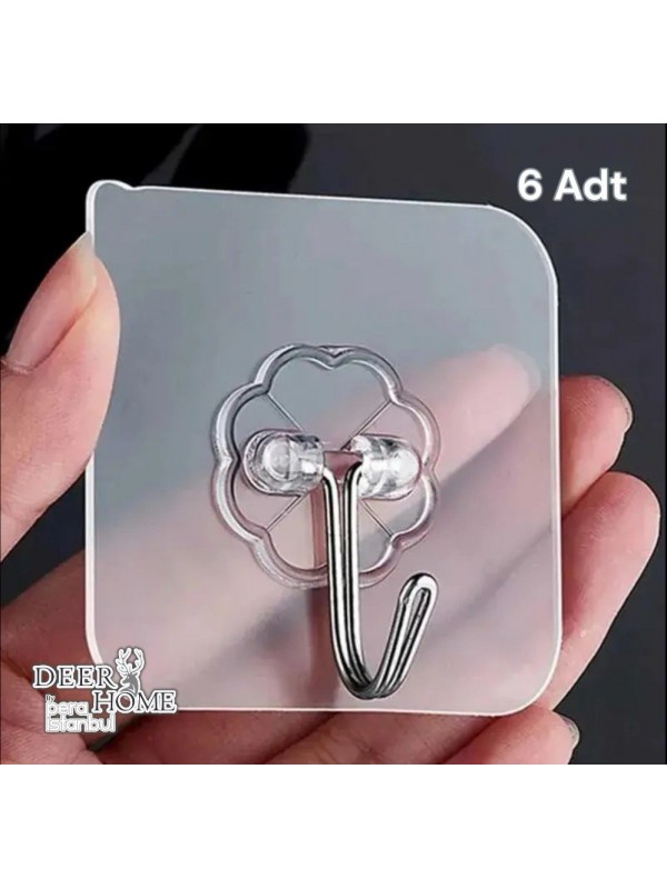 6 Adet Süper Güçlü Şeffaf Mutfak Banyo Kancası Çerçeve Askısı Kendinden Yapışkanlı Şeffaf Yapışkan