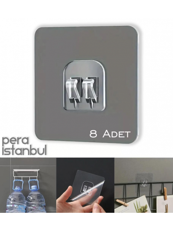 8 Adet Süper Güçlü Şeffaf Çerçeve Askısı Lekesiz Duvar Yapışkanı Mutfak Banyo Raf Tutucu Aksesuarı