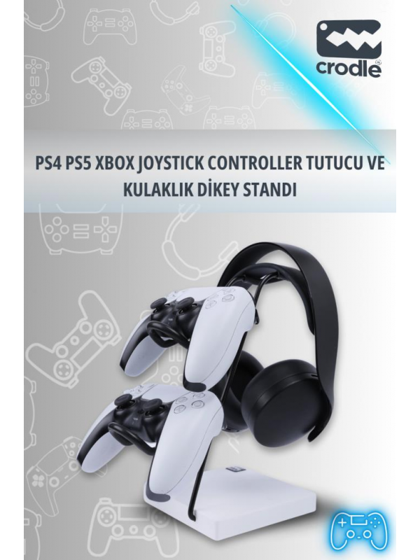 Beyaz Ahşap Ve Siyah Metal Gaming Ps4 Ps5 Xbox Joystick Kontroller Tutucu Ve Kulaklık Dikey Standı