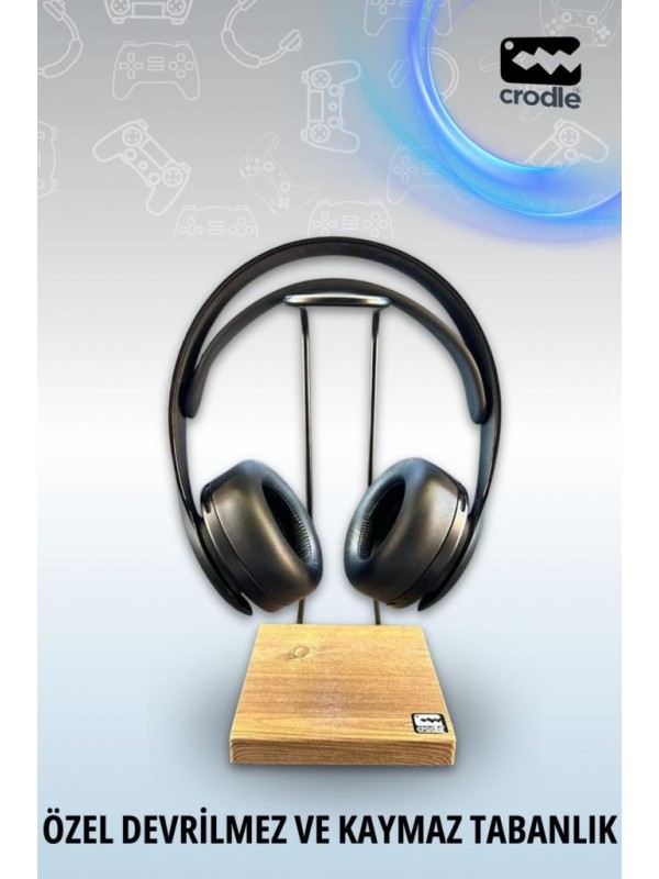 Ceviz Ahşap Ve Siyah Metal Gaming Kulaklık Dikey Standı