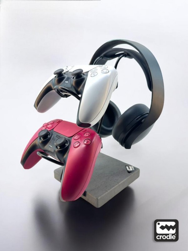 Gri Granit Ahşap Ve Siyah Metal Gaming Ps4 Ps5 Xbox Joystick Controller Tutucu Ve Kulaklık Dikey Standı