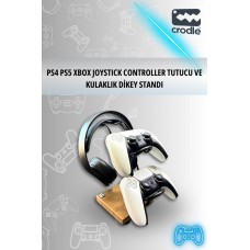 Ceviz Ahşap Ve Siyah Metal Gaming Ps4 Ps5 Xbox Joystick Kontroller Tutucu Ve Kulaklık Dikey Standı