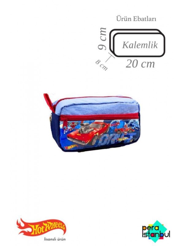 Çift Fermuar Bölmeli Büyük Kapasiteli Erkek Çocuklar için Lisanslı Hot Wheels Kırtasiye Kalem Kutusu