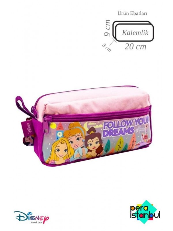 Çift Fermuar Bölmeli Büyük Kapasiteli Kız Çocuklar için Disney Prenses Serisi Kırtasiye Kalem Kutusu