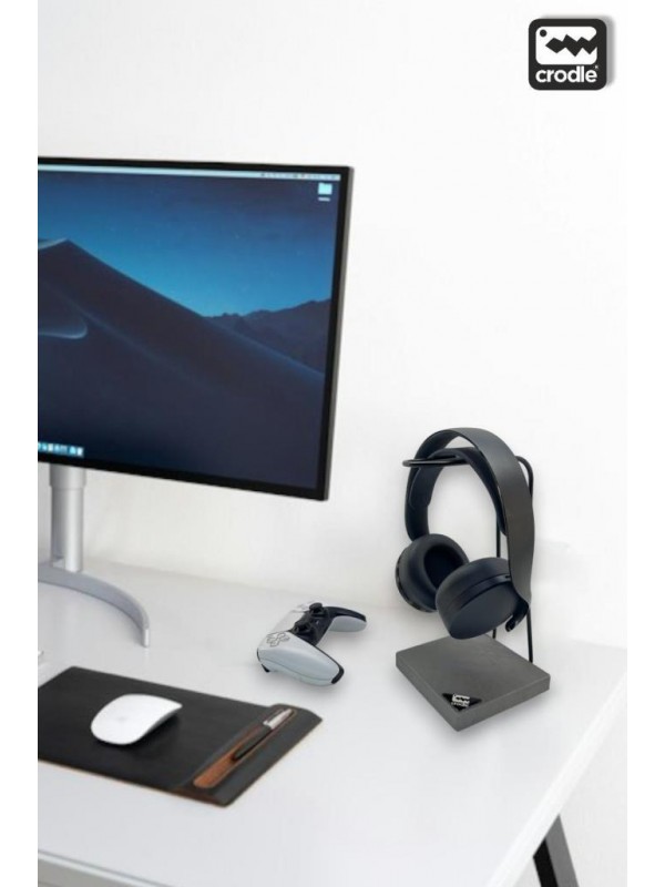 Gri Ahşap Ve Siyah Metal Gaming Kulaklık Dikey Standı