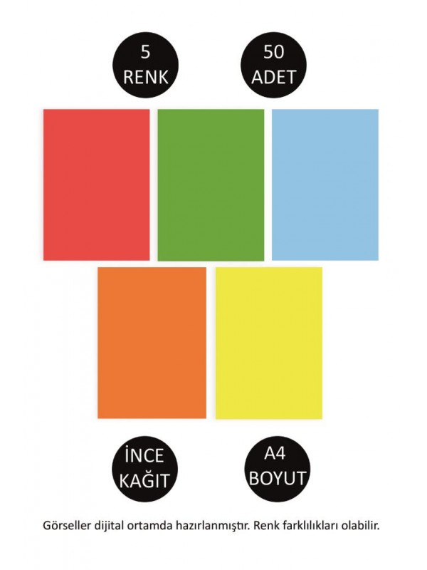 Renkli A4 Kağıdı 80gr Rengarenk 50 Adet  