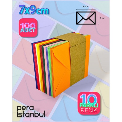 Renkli Küçük Zarf 7x9 cm 100 Lü Paket Hediye Doğum Günü Dilekleri Zarfı