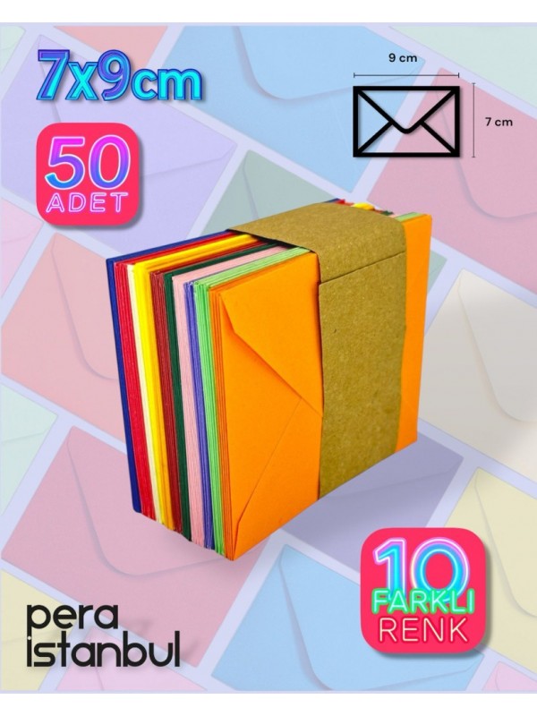 Renkli Küçük Zarf 7x9 cm 50 Li Paket Hediye Doğum Günü Dilekleri Zarfı