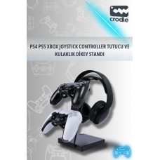 Siyah Ahşap ve Siyah Metal Gaming PS4 PS5 Xbox Joystick Controller Tutucu ve Kulaklık Dikey Standı