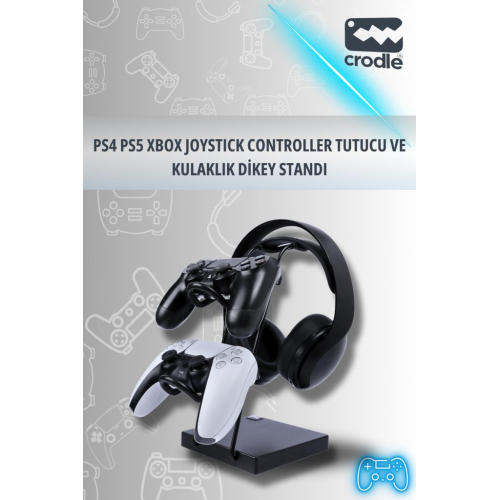 Siyah Ahşap ve Siyah Metal Gaming PS4 PS5 Xbox Joystick Controller Tutucu ve Kulaklık Dikey Standı