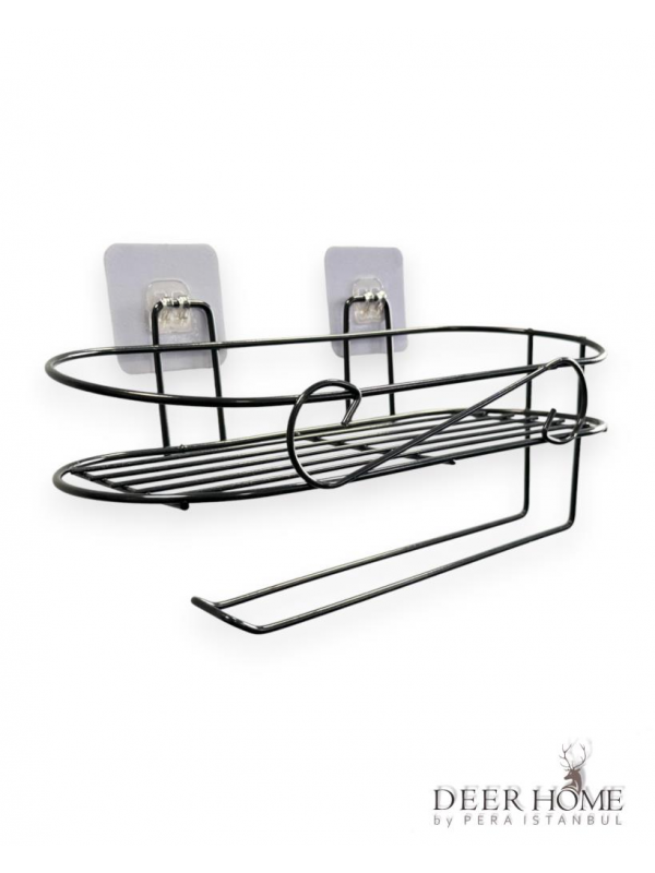 Paslanmaz Siyah Kendinden Yapışkanlı Mutfak Banyo Düzenleyici Kavanoz Havlu Kağıt Rafı
